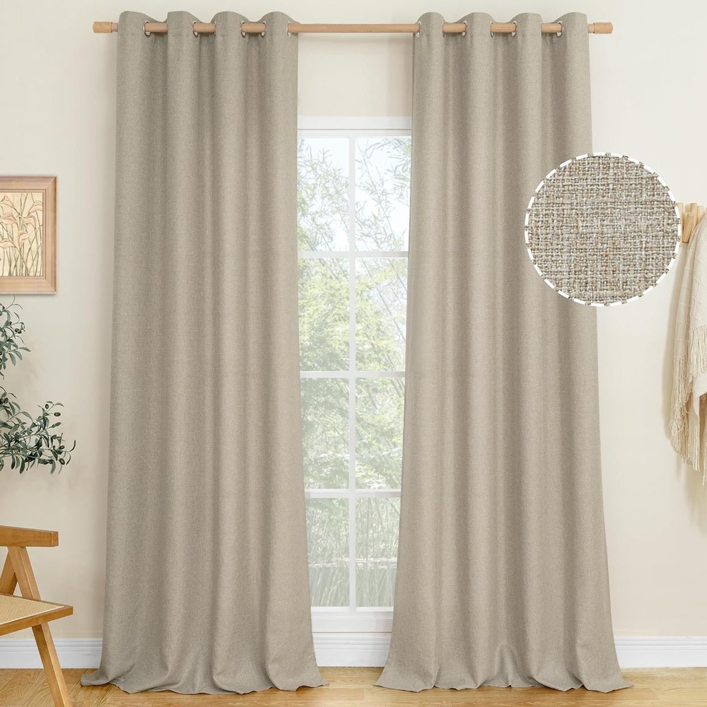 Grommet Top Textured Beige Curtain Panels Room Darkening Window‎ Drapes